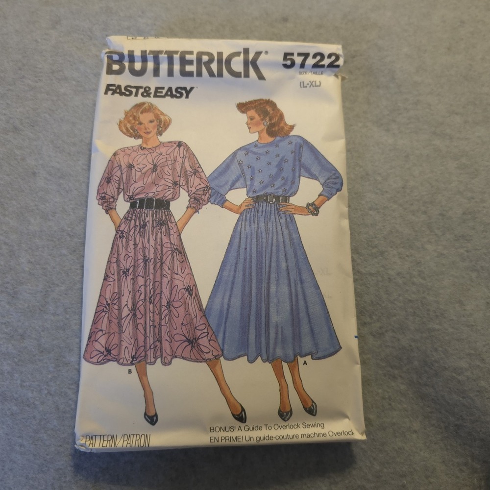 Butterick 5722 Fast & Easy Dress Pattern Sz L-XL UNCUT‎ Vintage 1980s